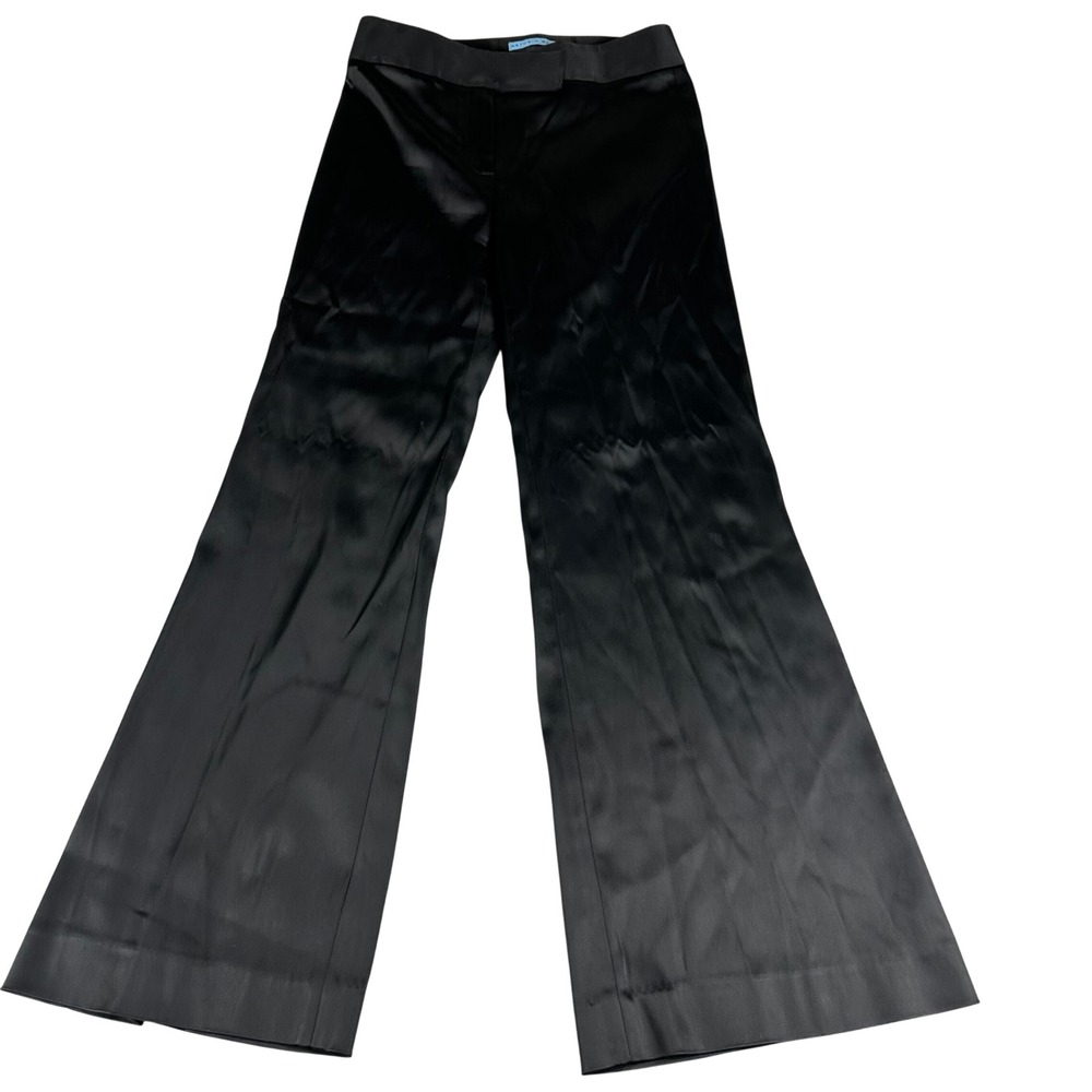 Antonio Melani Trousers Women 4 Black Satin Wide Leg Dress Pants Quiet Luxury - Picture 1 of 6